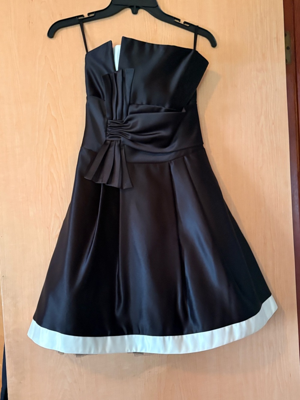 Juniors Black Satin Party Dress with White Hem